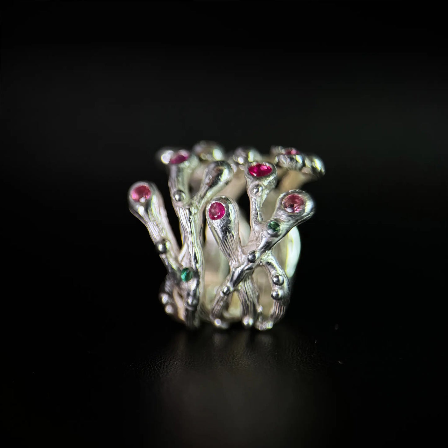 Nature inspired Ring with Rubies and Pink Tourmalines - the Blooming Hope