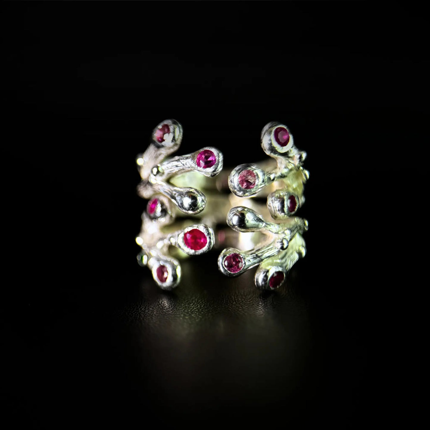 Nature inspired Ring with Rubies and Pink Tourmalines - the Blooming Hope