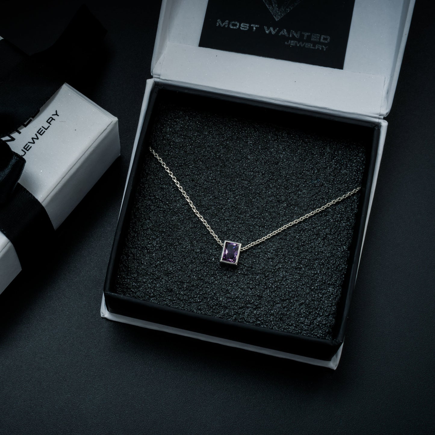 amethyst rectangle crystal pendant necklace made in silver