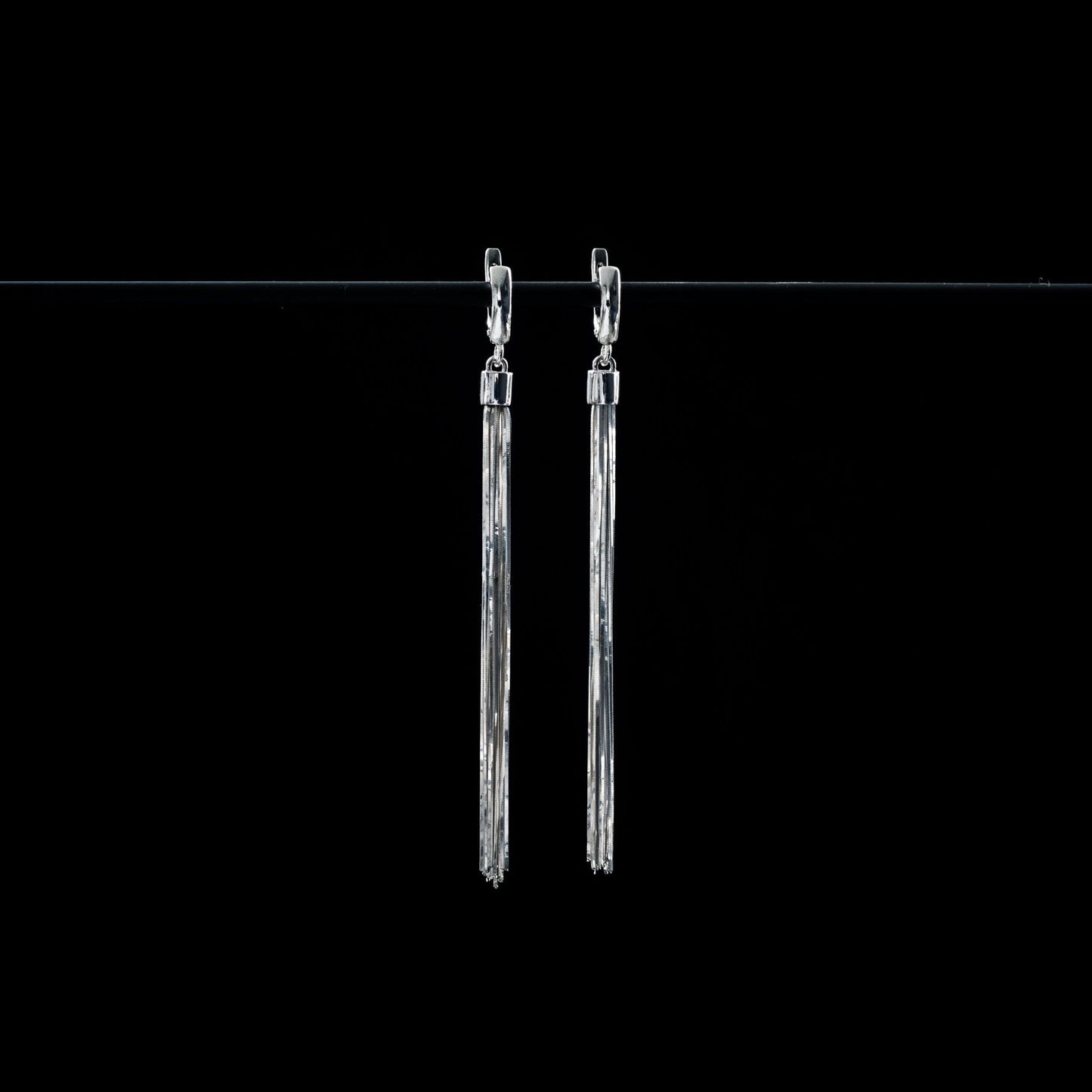 long dangle drop multi strand silver chain earrings