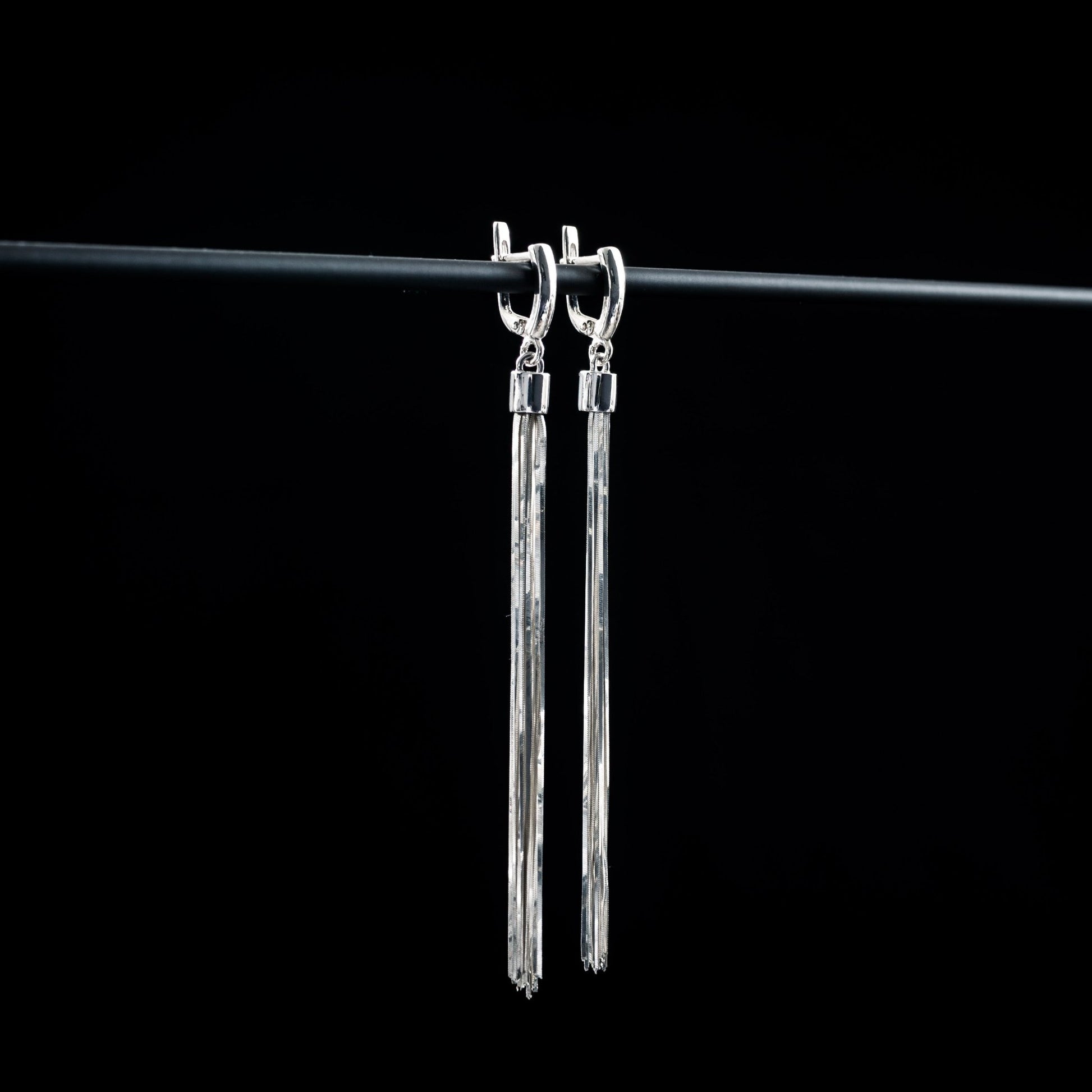 long dangle drop multi strand silver earrings