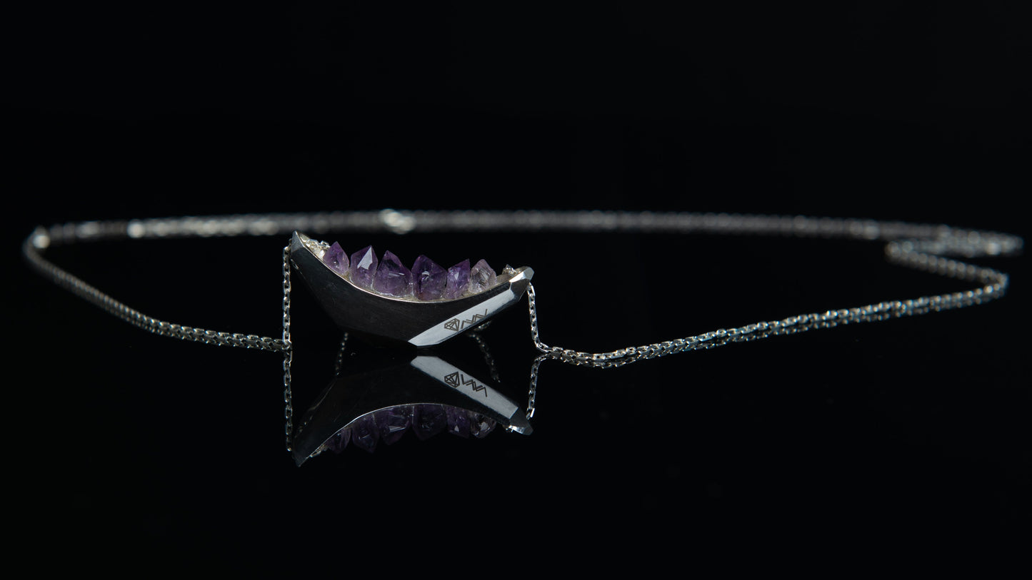Silver necklace OOAK with amethyst
