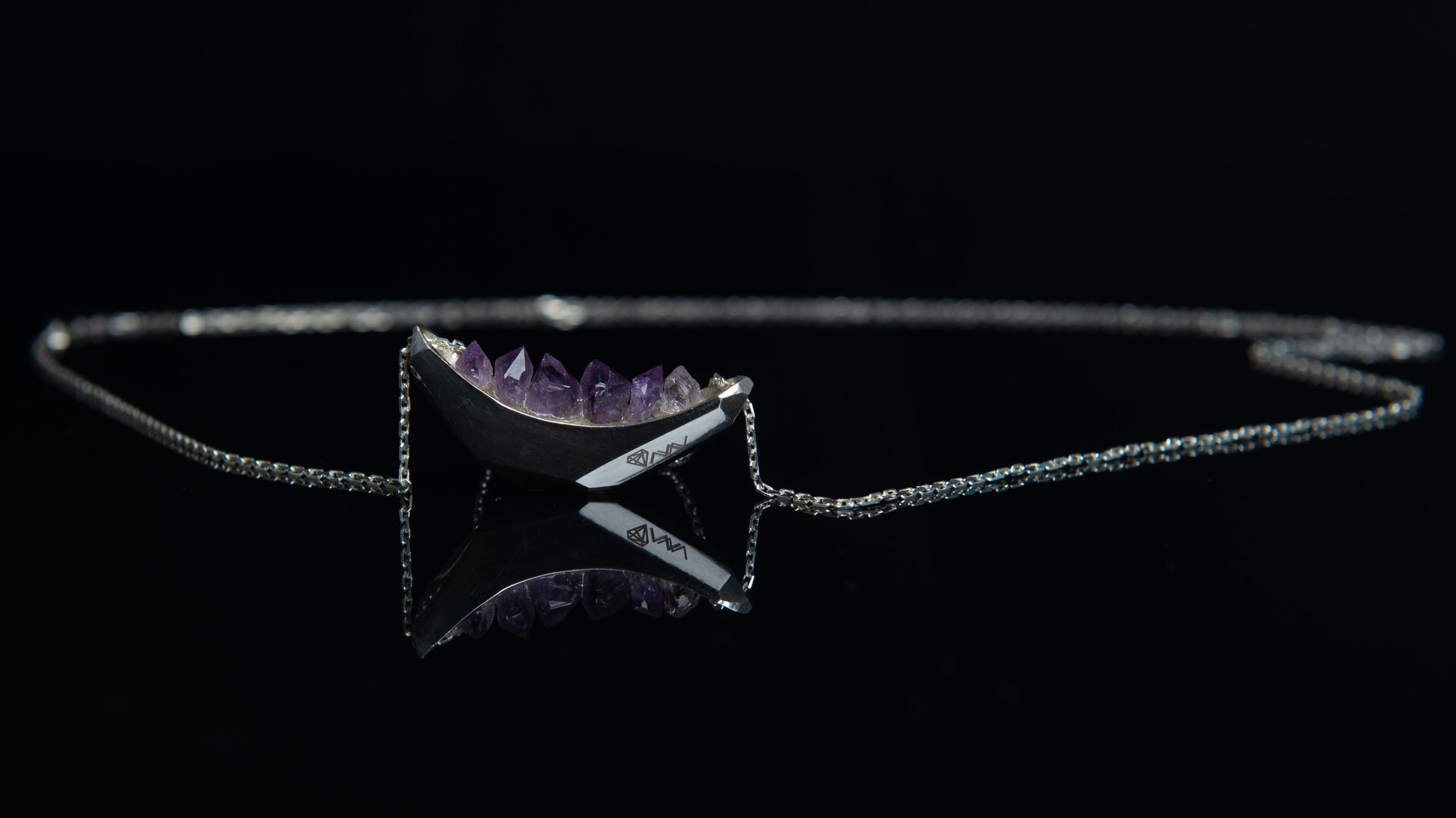 Silver necklace OOAK with amethyst