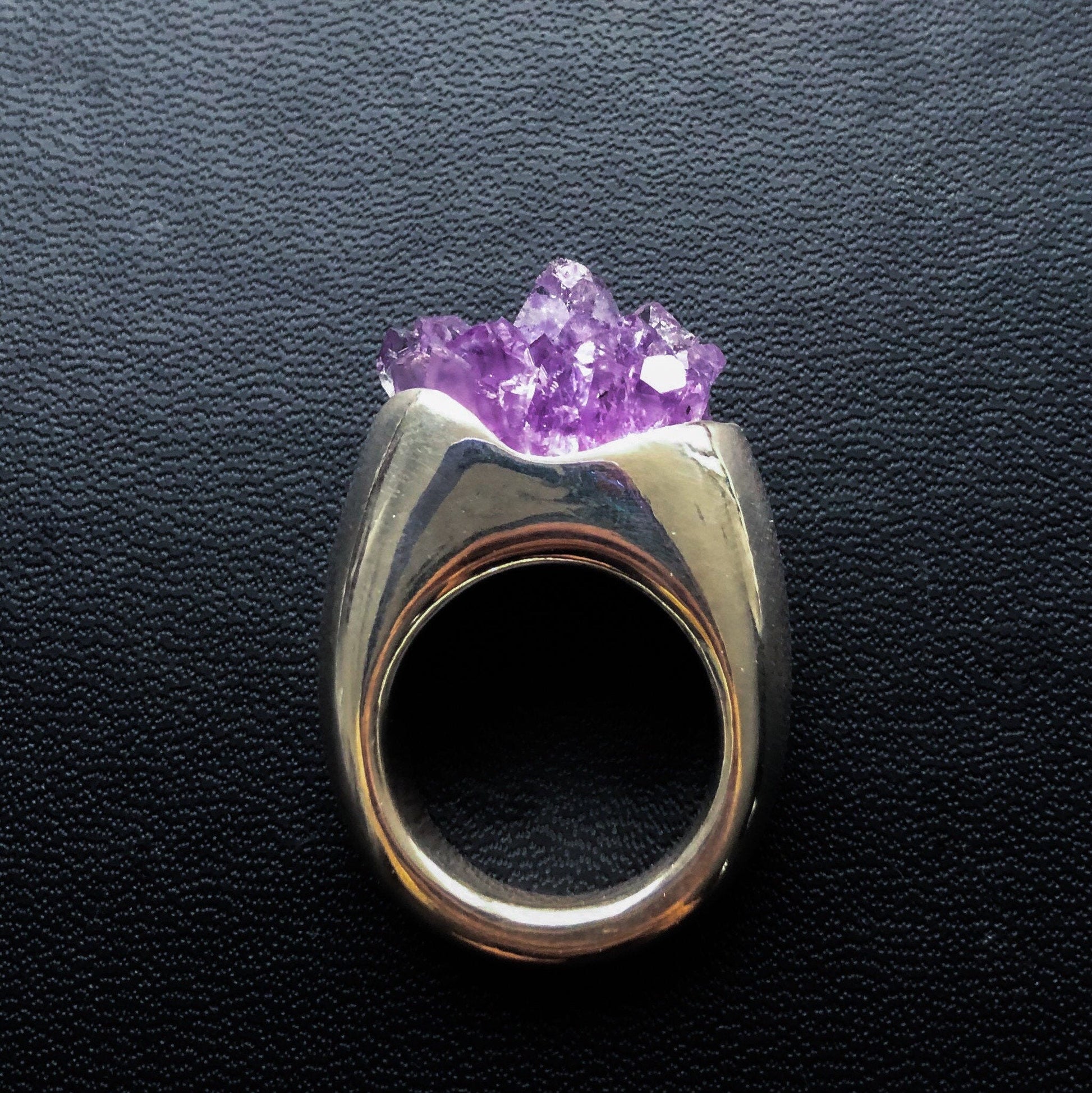 druzy amethyst ring heavy silver ring