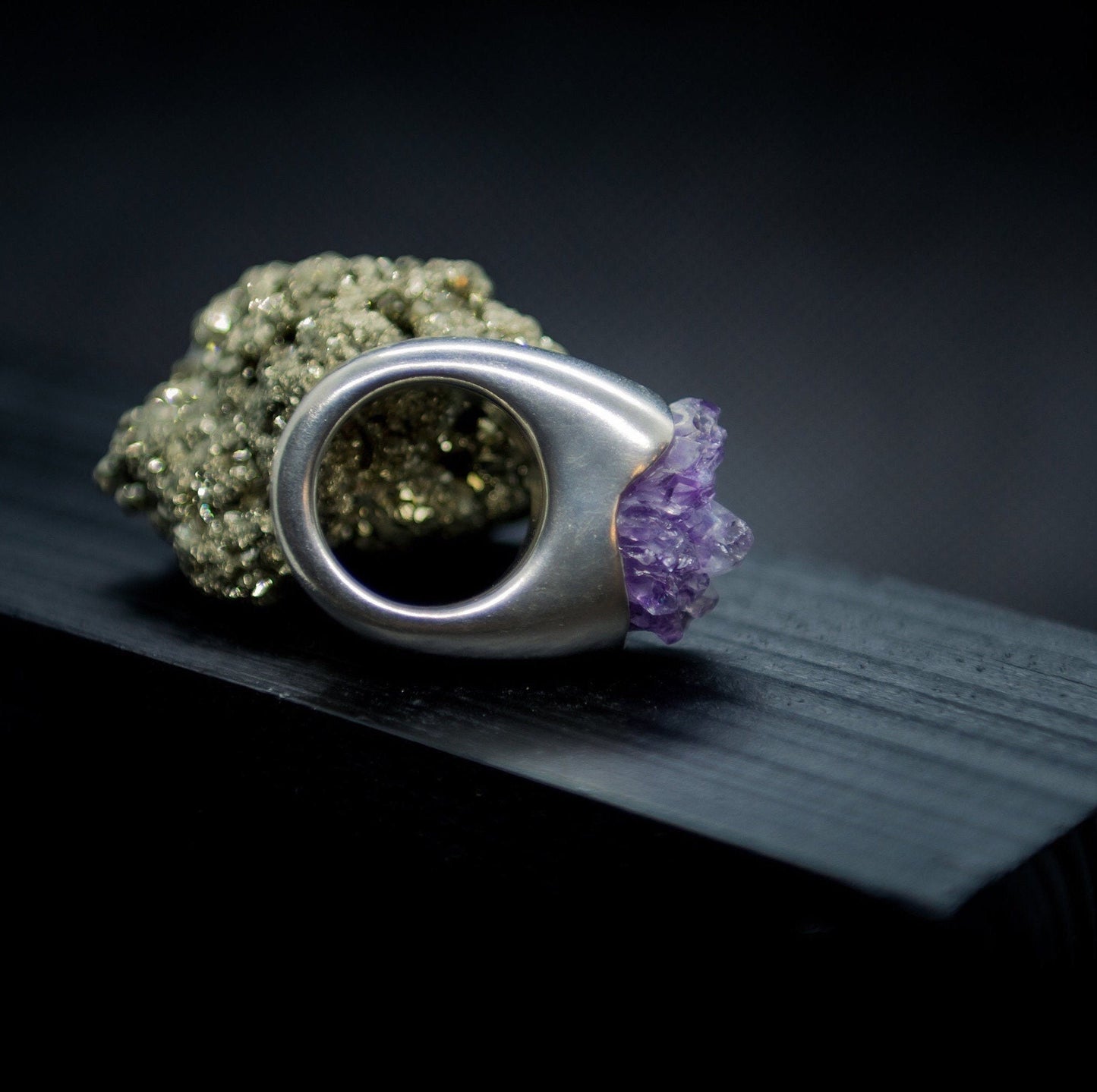 druzy amethyst ring heavy silver ring