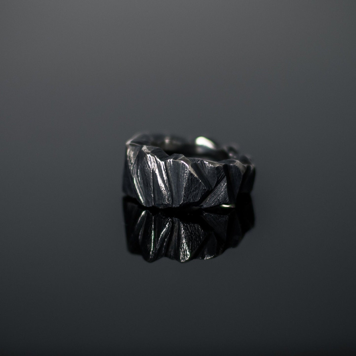 Heavy Rough Silver Ring with Topaz - Mountains