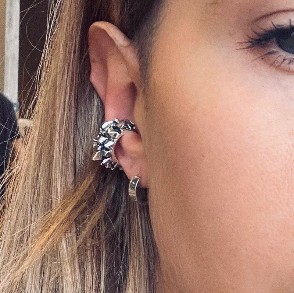 Chunky Silver Ear Cuff - The Rock