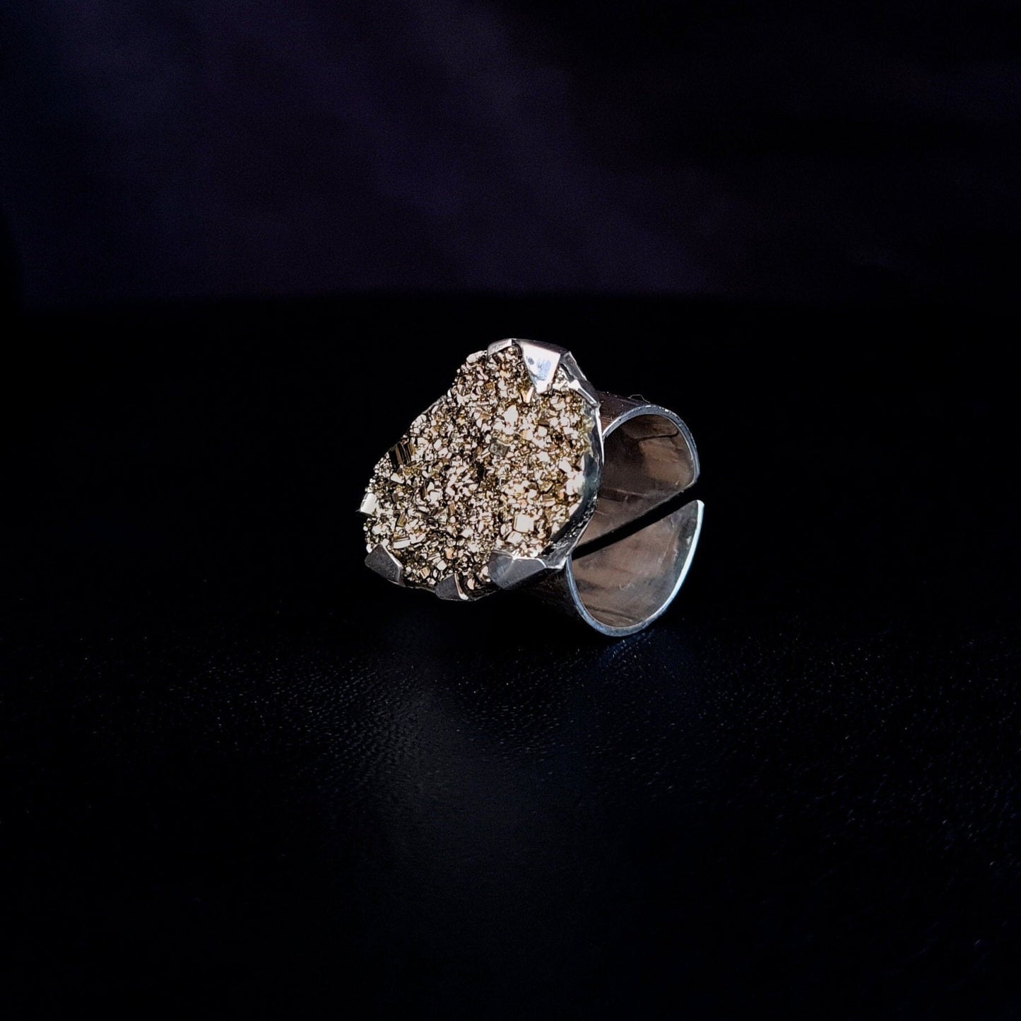 Adjustable Statement Crystal Ring with Pyrite - Sparkling Open Ring