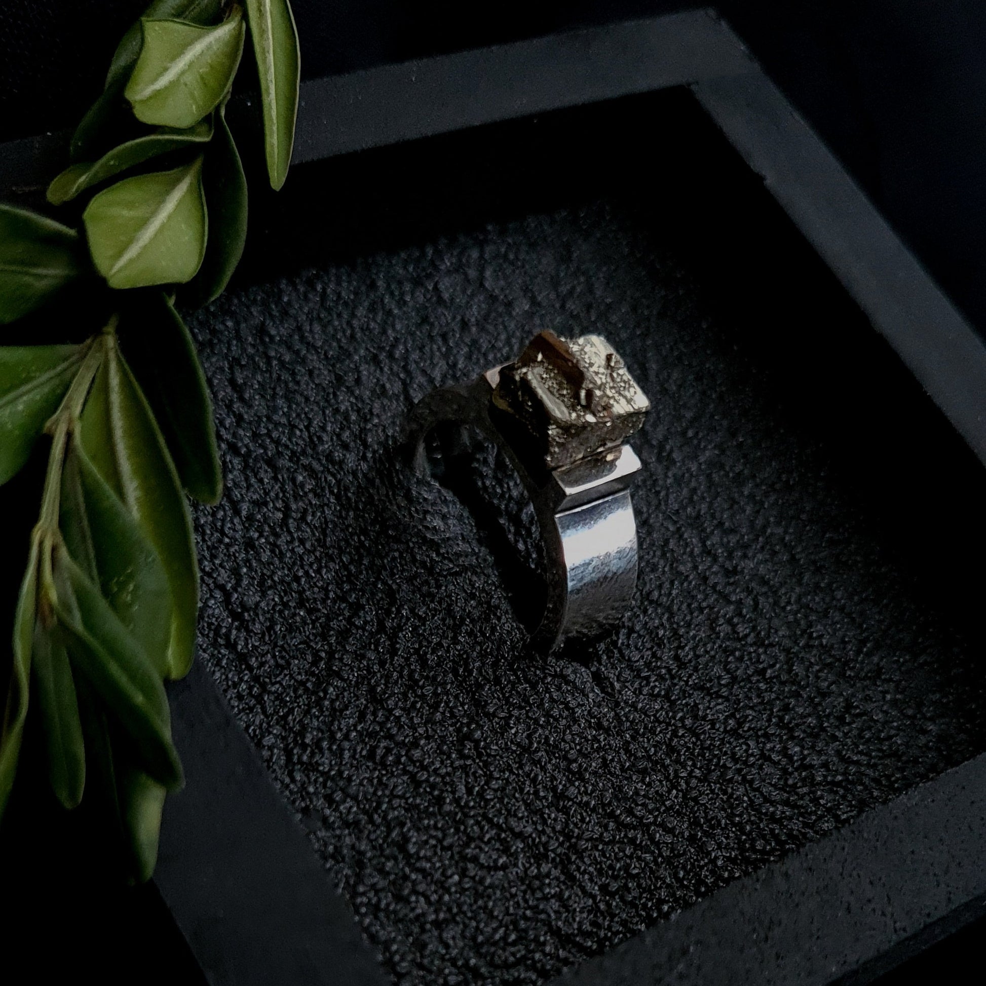 raw pyrite custom ring