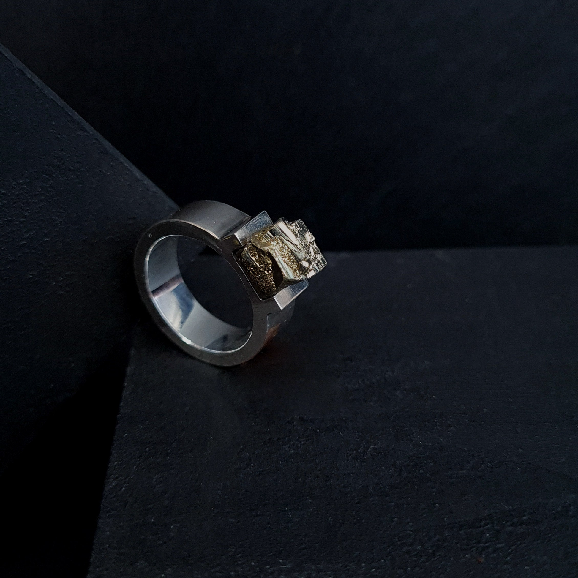 raw pyrite custom ring