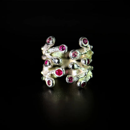 Nature inspired Ring with Rubies and Pink Tourmalines - the Blooming Hope