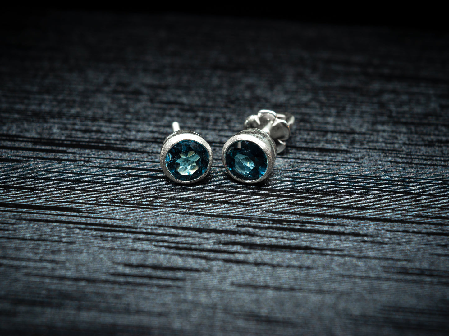 Sterling Silver Stud Earrings with London Blue Topaz