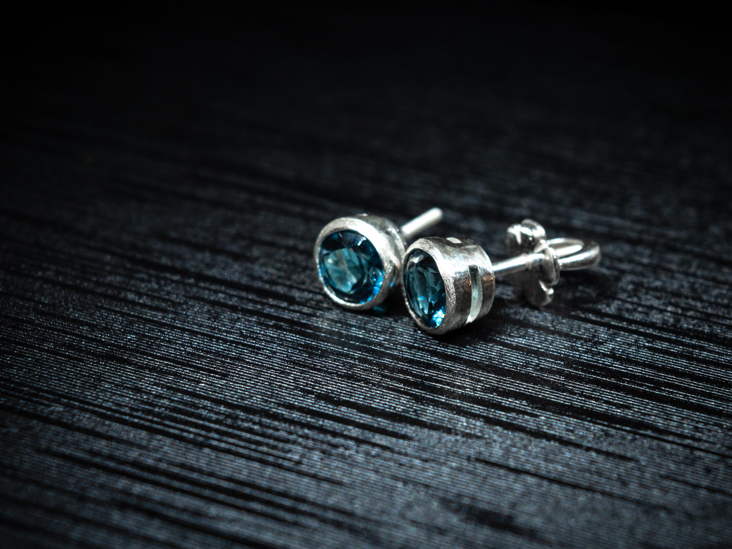 Sterling Silver Stud Earrings with London Blue Topaz