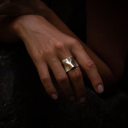 Crumpled wavy silver ring