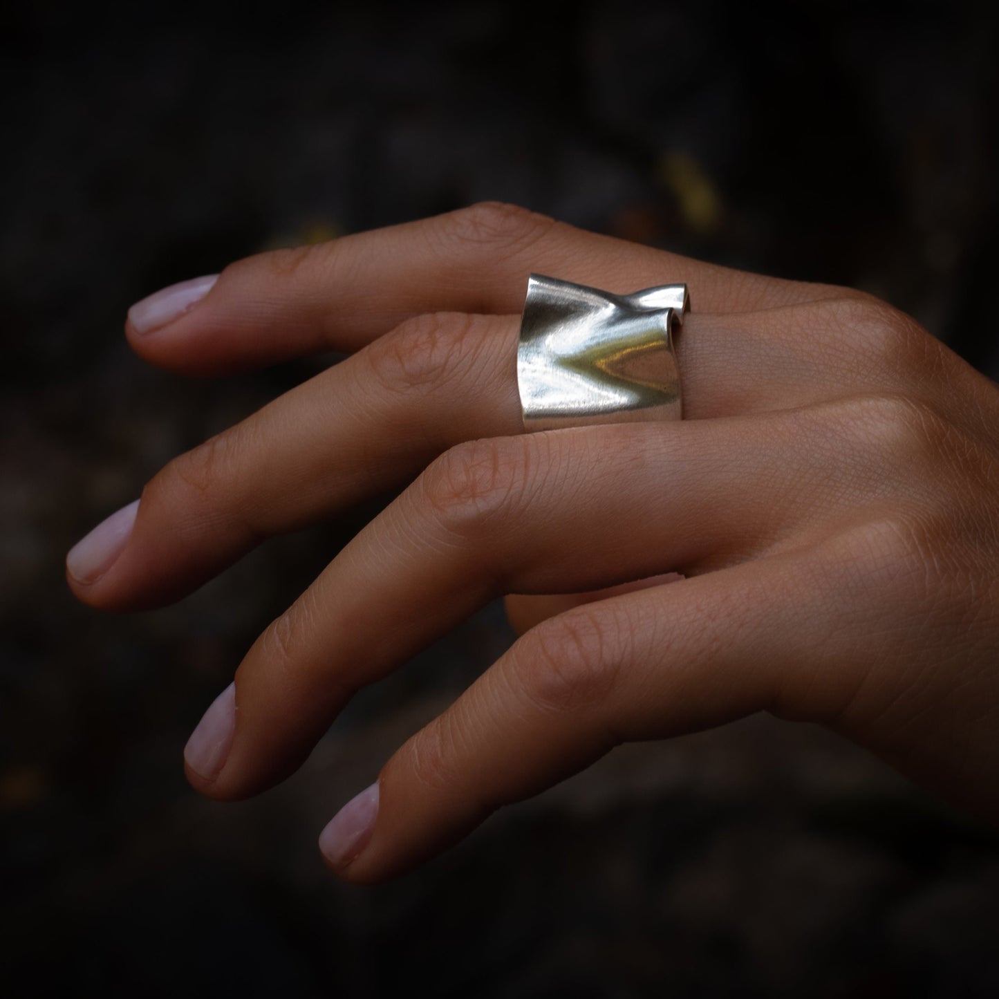 Crumpled wavy silver ring