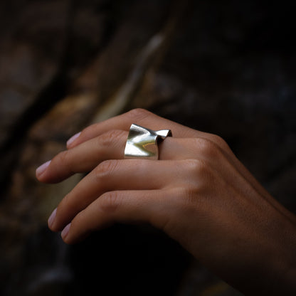 Crumpled wavy silver ring