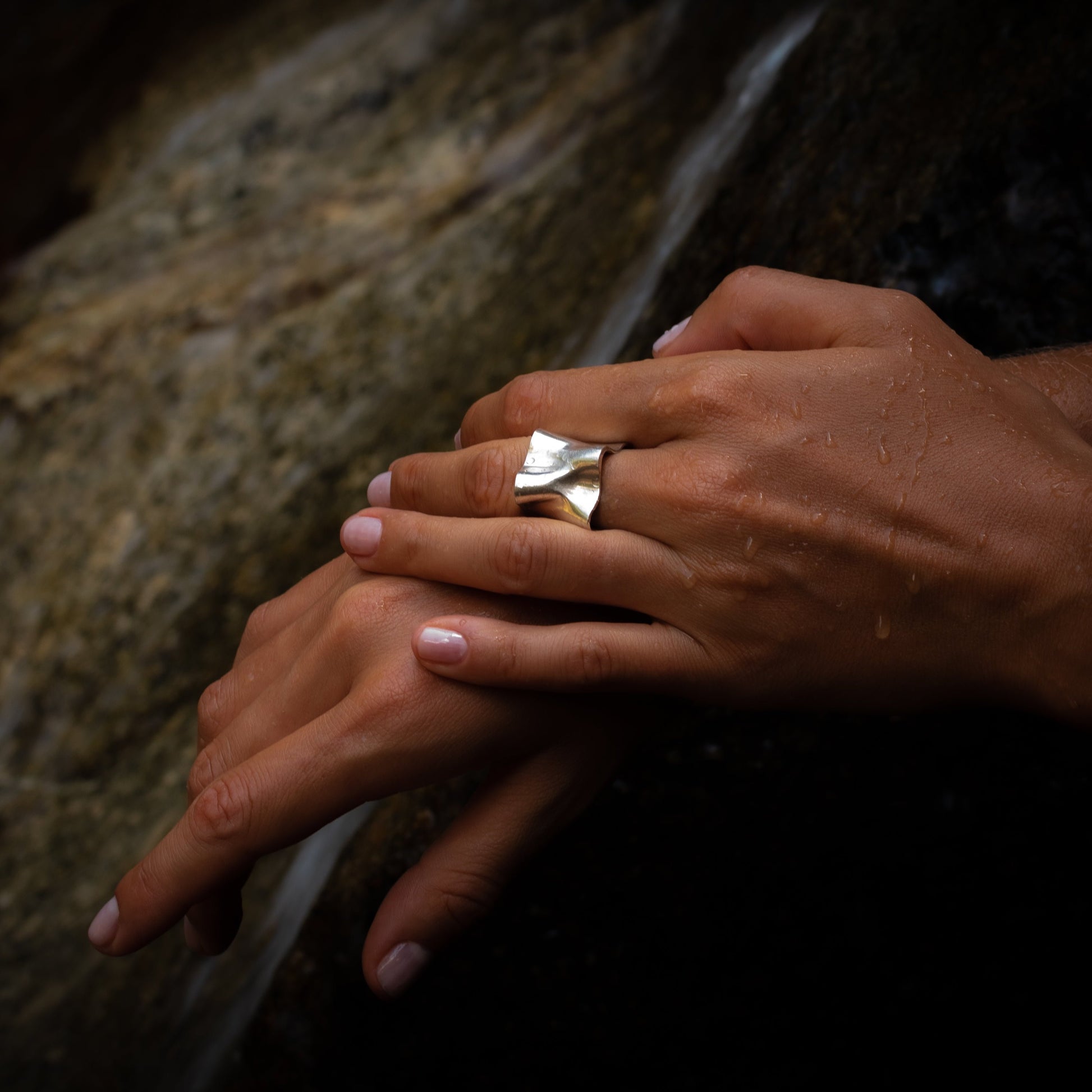 Crumpled wavy silver ring