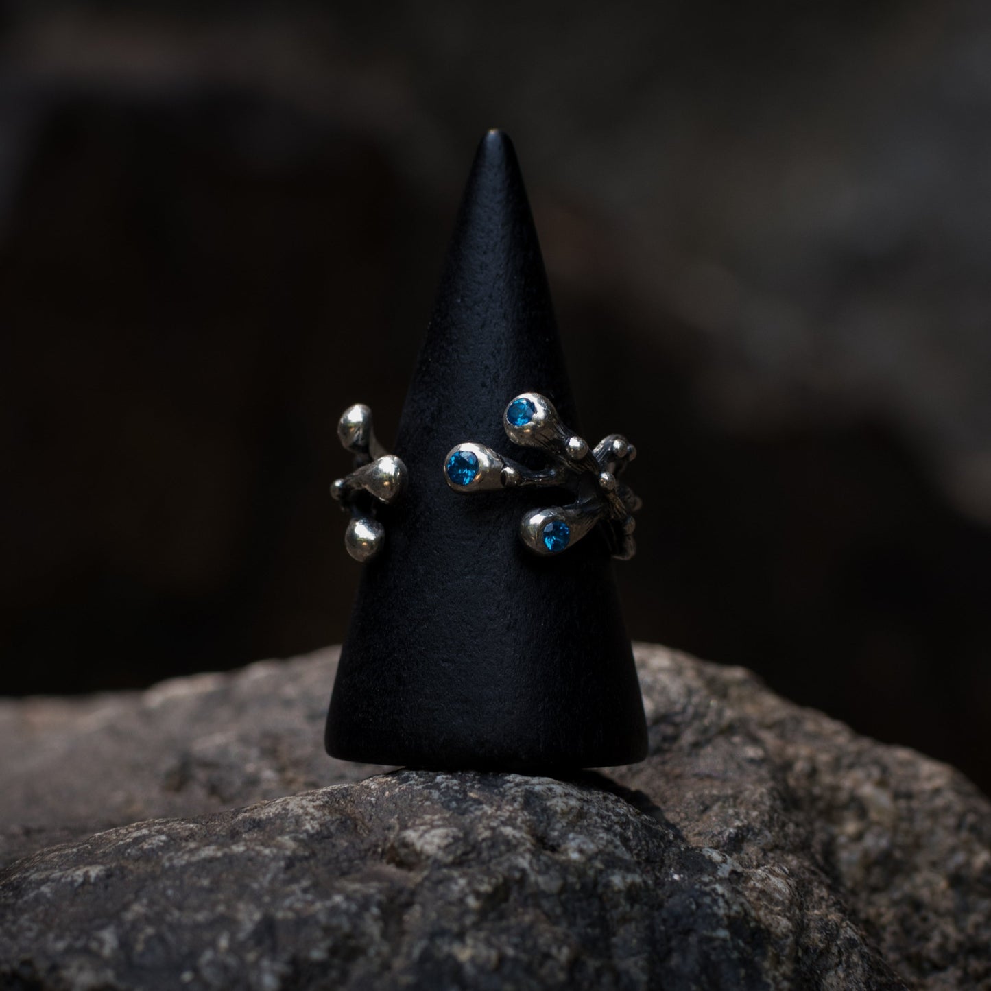 silver ring with sapphires