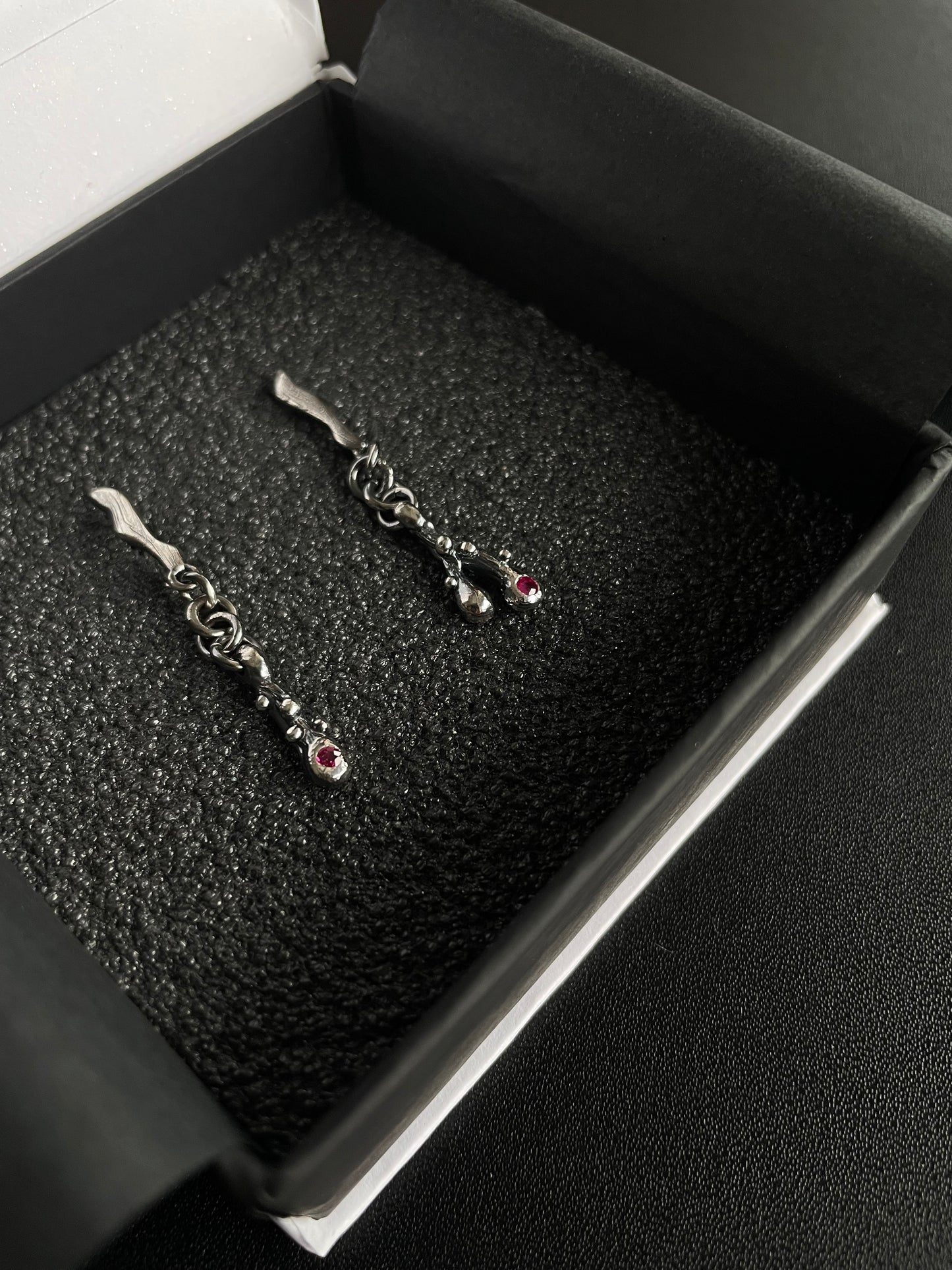 Twig dangle earrings with Rubies