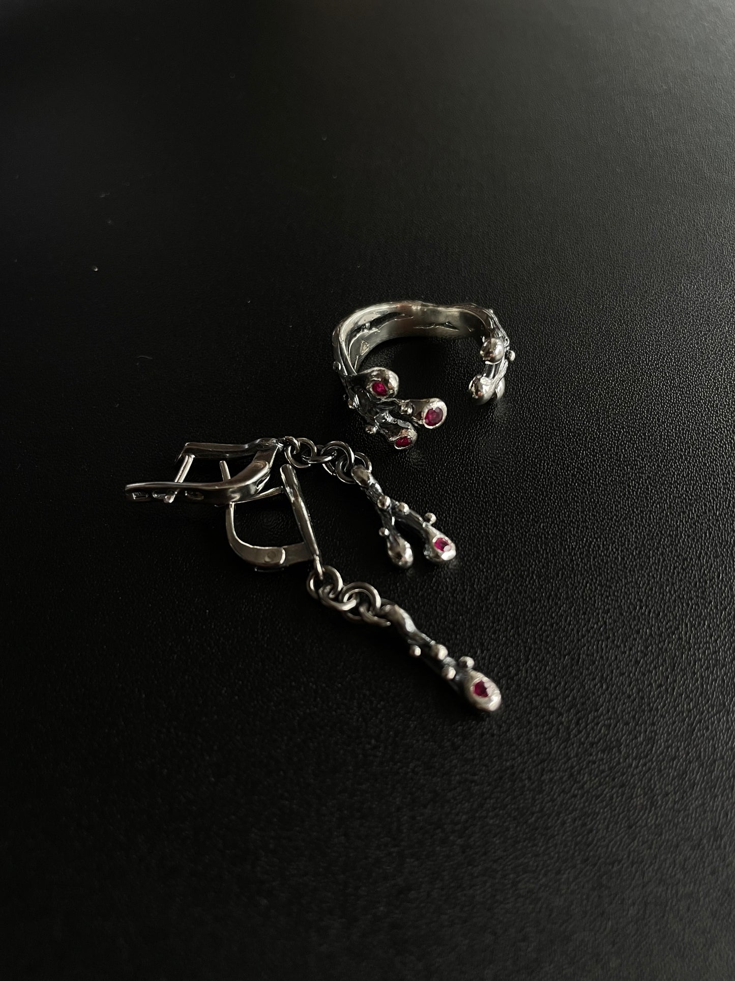 Twig dangle earrings with Rubies