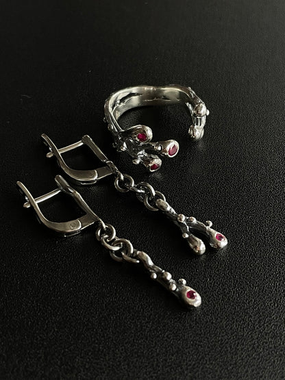 Twig dangle earrings with Rubies