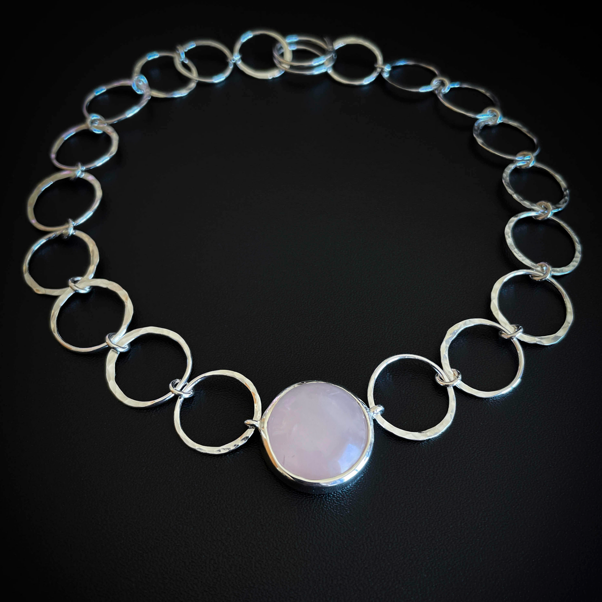 Rose Quartz Silver Choker Necklace