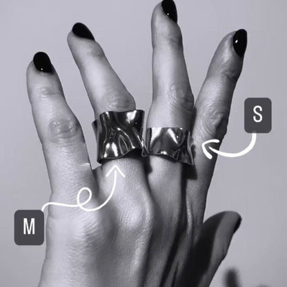 Crumpled wavy silver ring