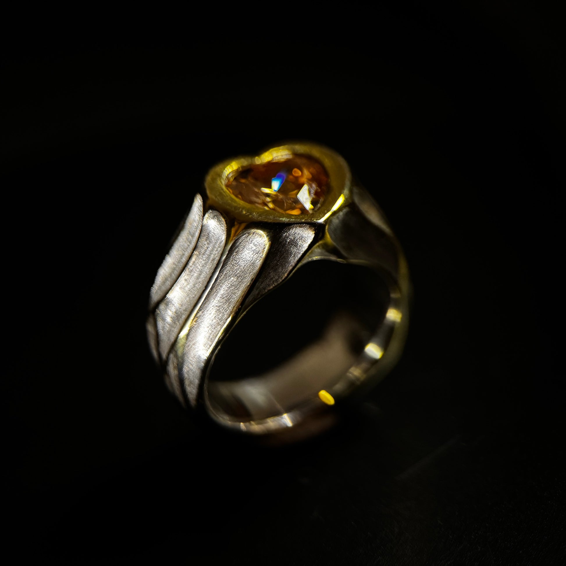Silver ring with a HEART SHAPED PEACH gemstone