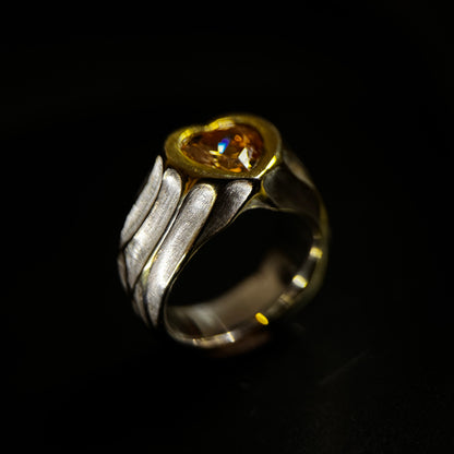 Silver ring with a HEART SHAPED PEACH gemstone