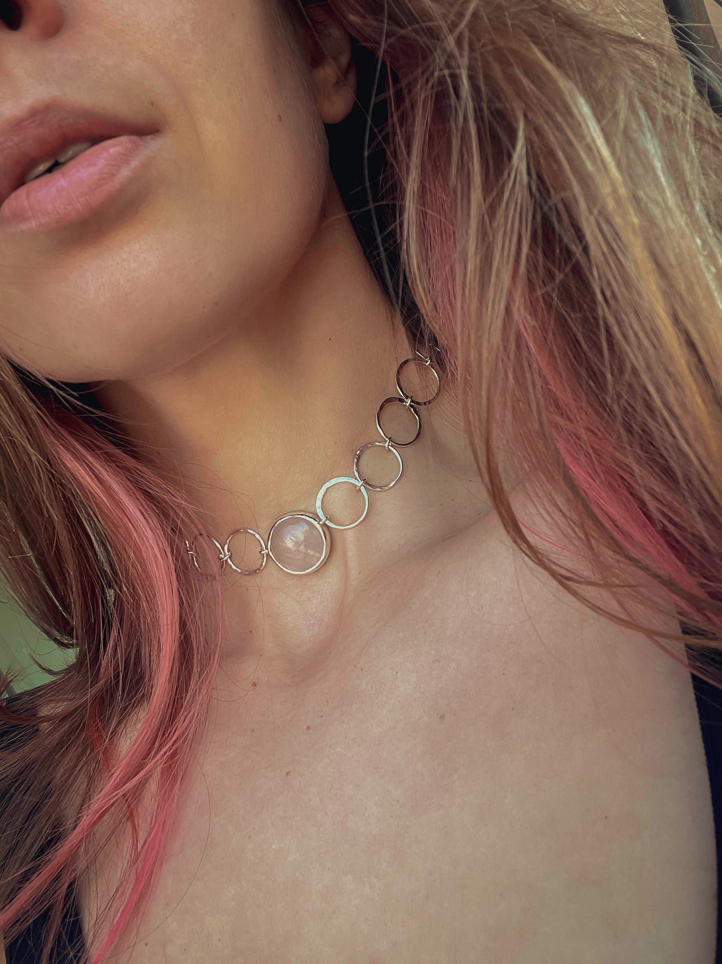 Rose Quartz Silver Choker Necklace