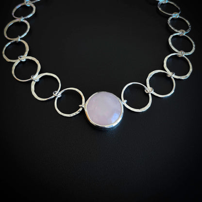 Silver Collar Necklace with Rose Quarts