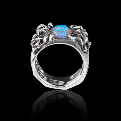 Massive silver ring with Labradorite stone - Retribution Ring