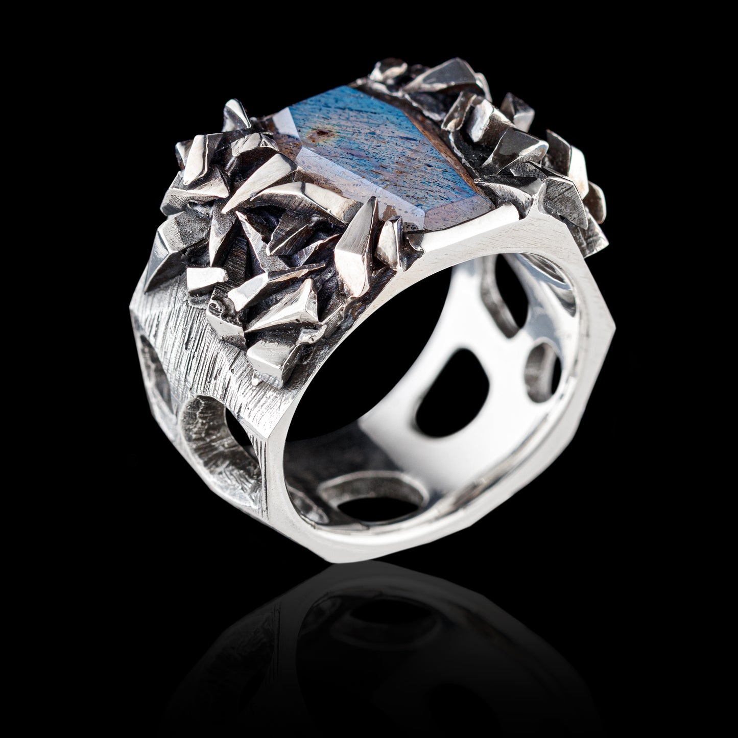 Massive silver ring with Labradorite stone - Retribution Ring