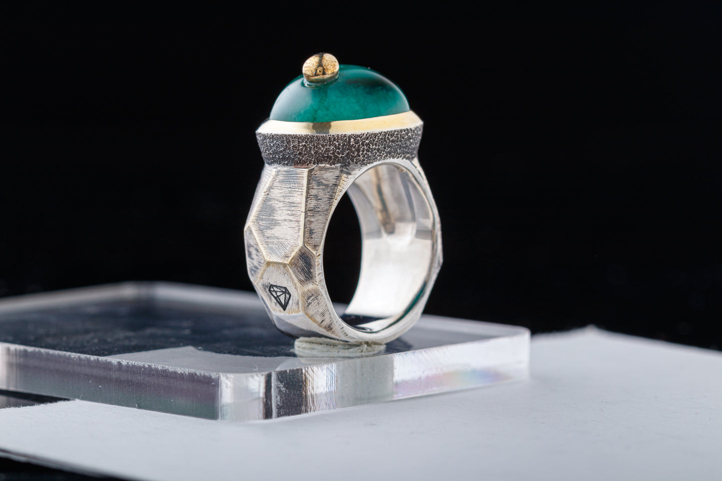 Heavy Silver Ring with Dioptase - Dream Big