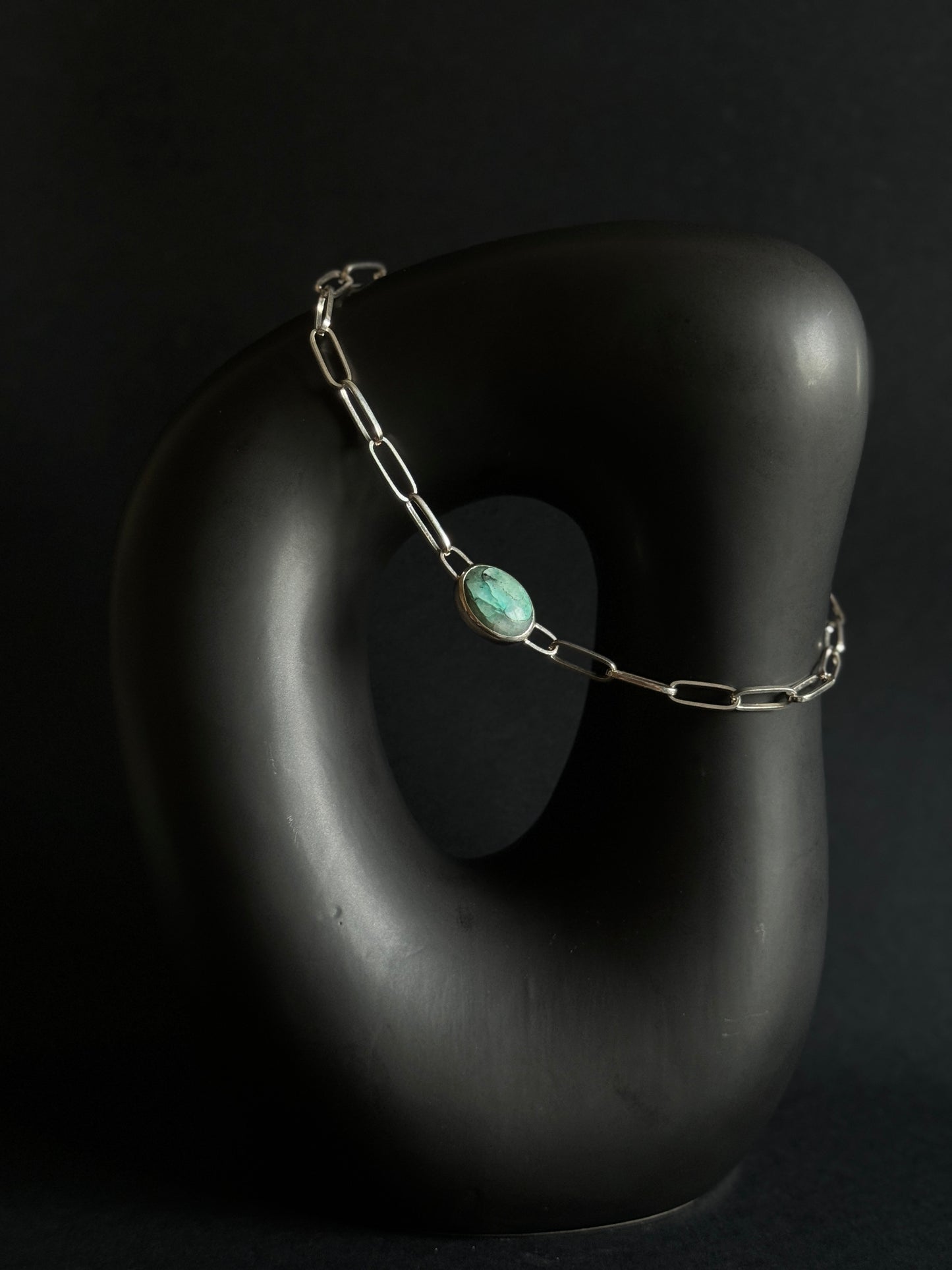 silver chain with emerald cabochon