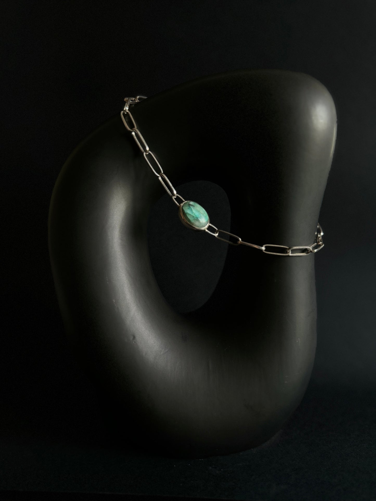 silver chain with emerald cabochon