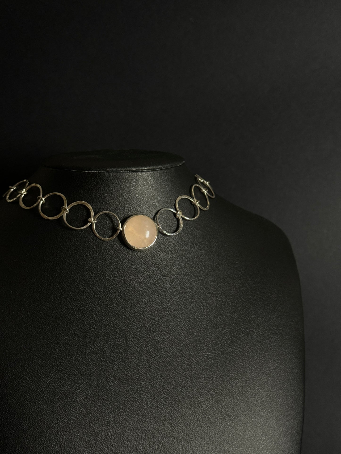 Rose Quartz Silver Choker Necklace