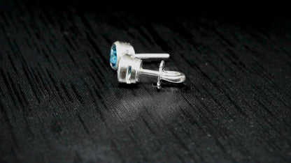 Sterling Silver Stud Earrings with London Blue Topaz