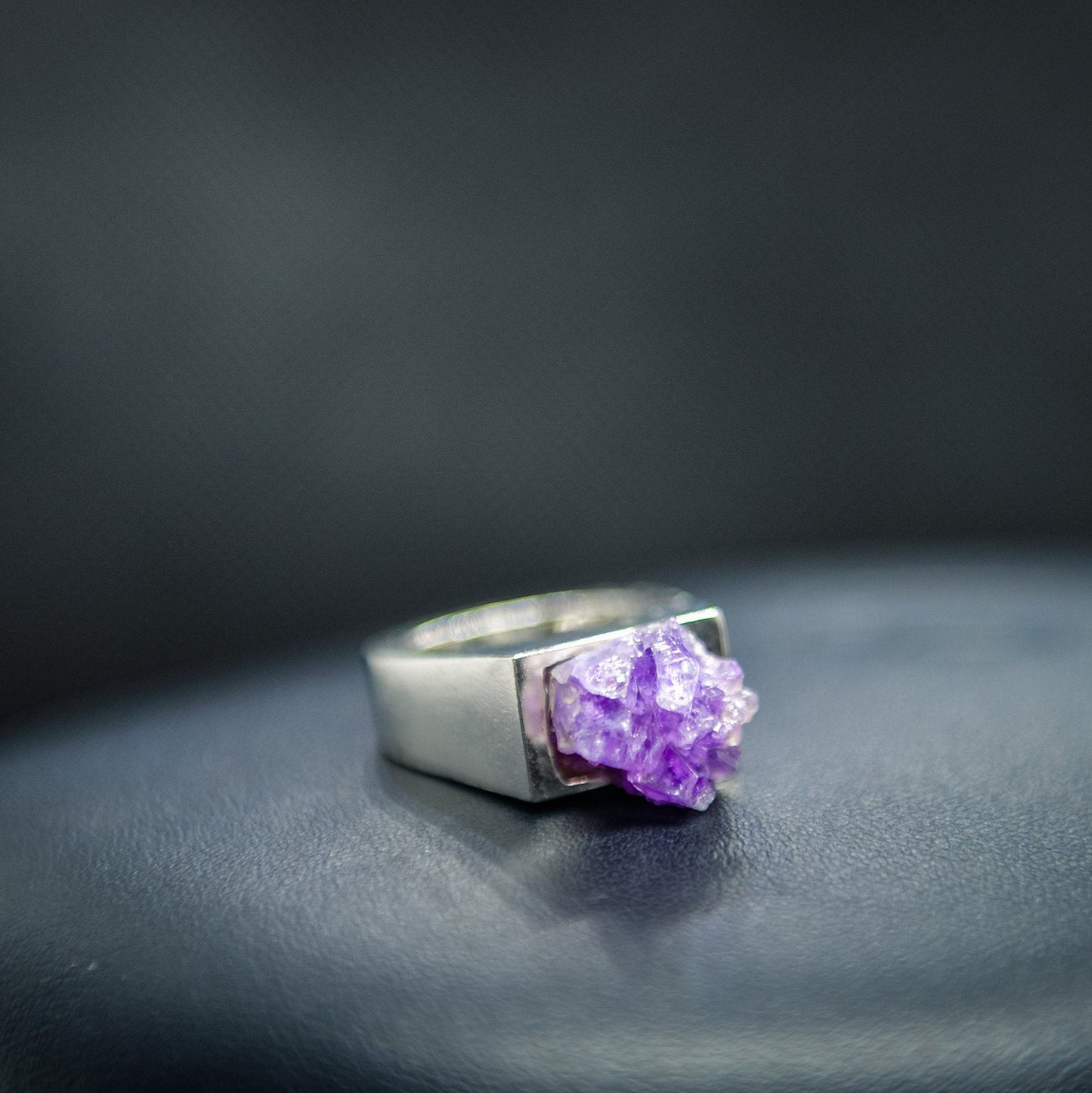 Raw Amethyst Silver Signet Ring