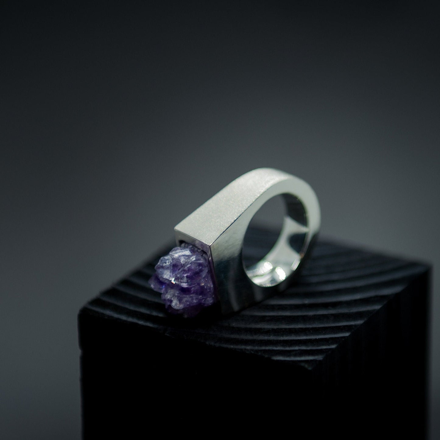 Raw Amethyst Silver Signet Ring