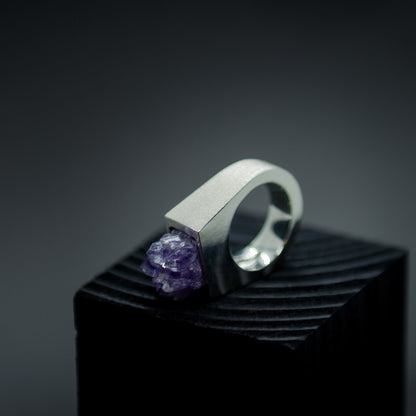 Raw Amethyst Silver Signet Ring