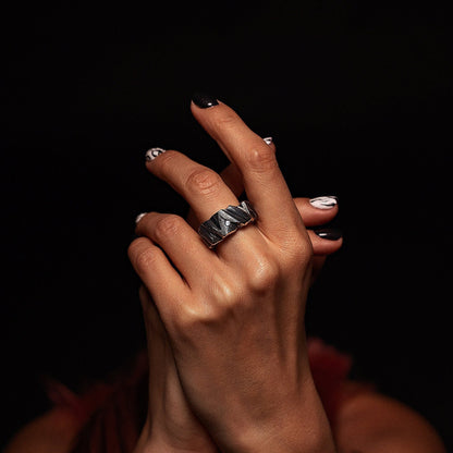 Heavy Rough Silver Ring with Topaz - Mountains