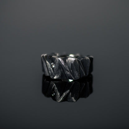 Heavy Rough Silver Ring with Topaz - Mountains