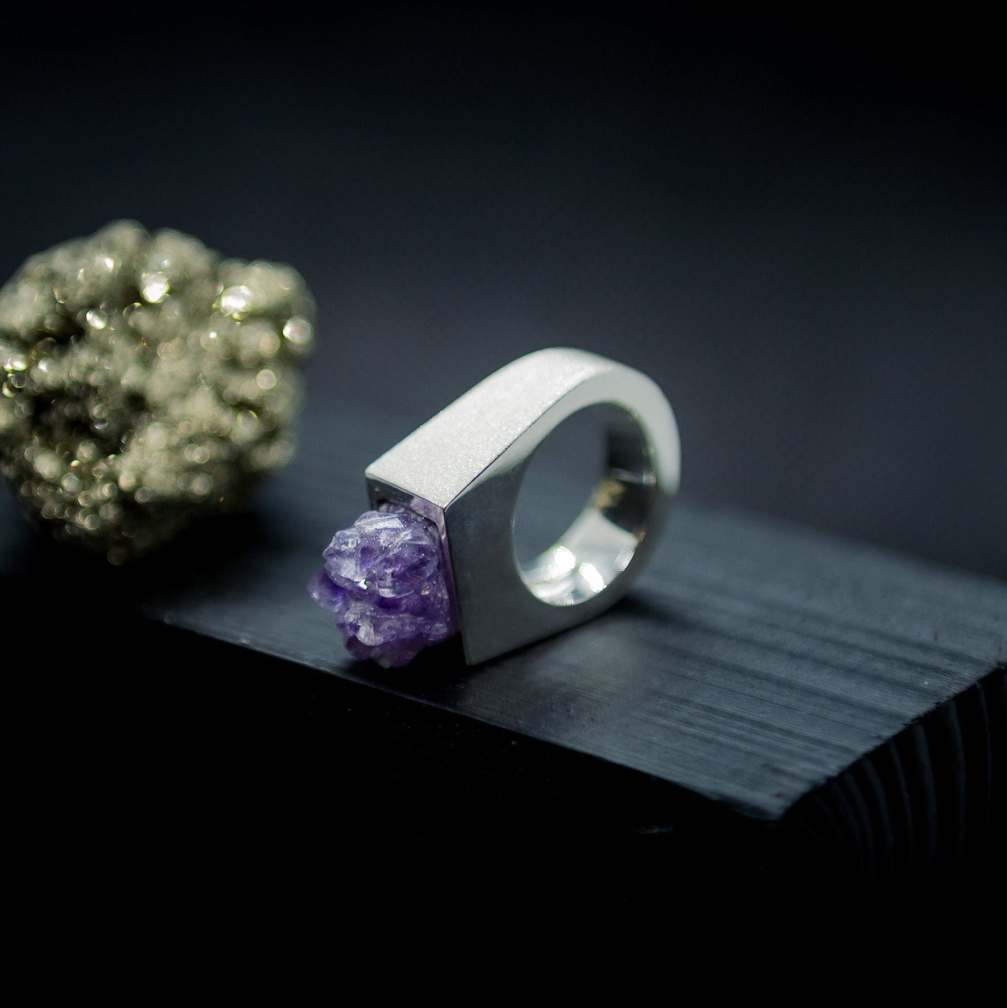 Raw Amethyst Silver Signet Ring