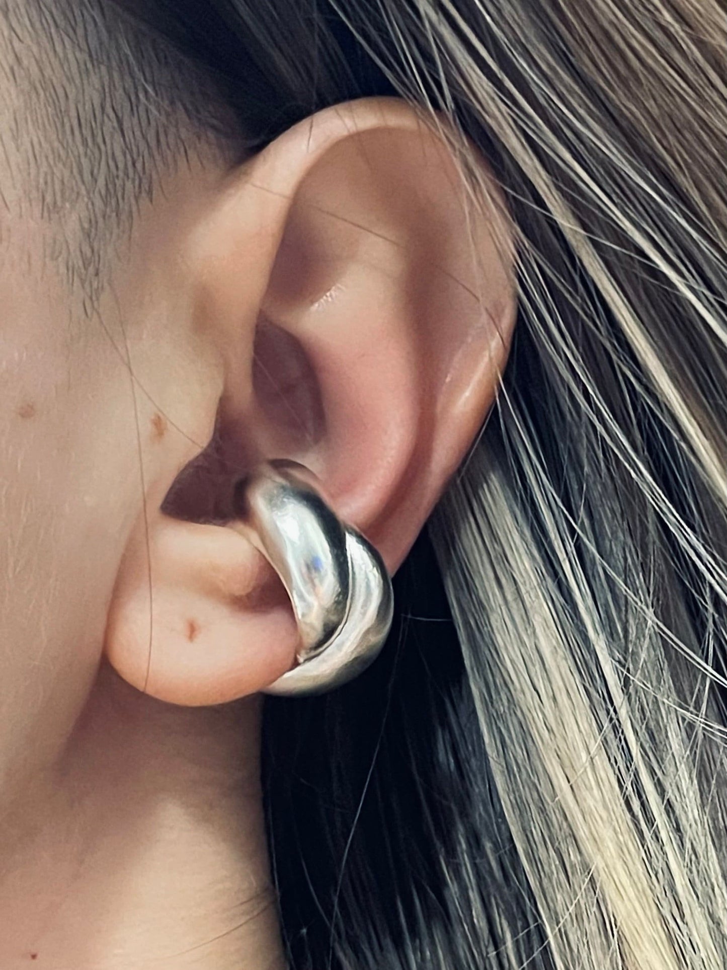 Chunky Silver Ear Cuff - Twisted