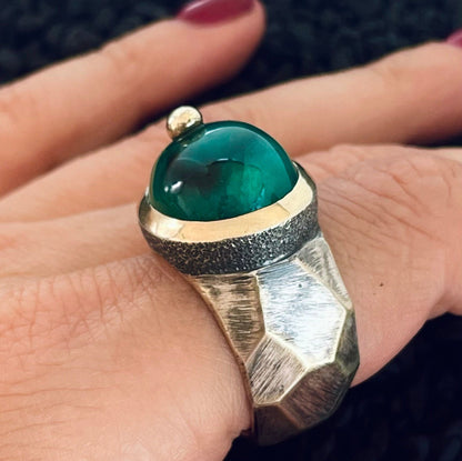 Big silver ring with dioptase