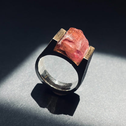 Pink Tourmaline Silver Ring with 18K details