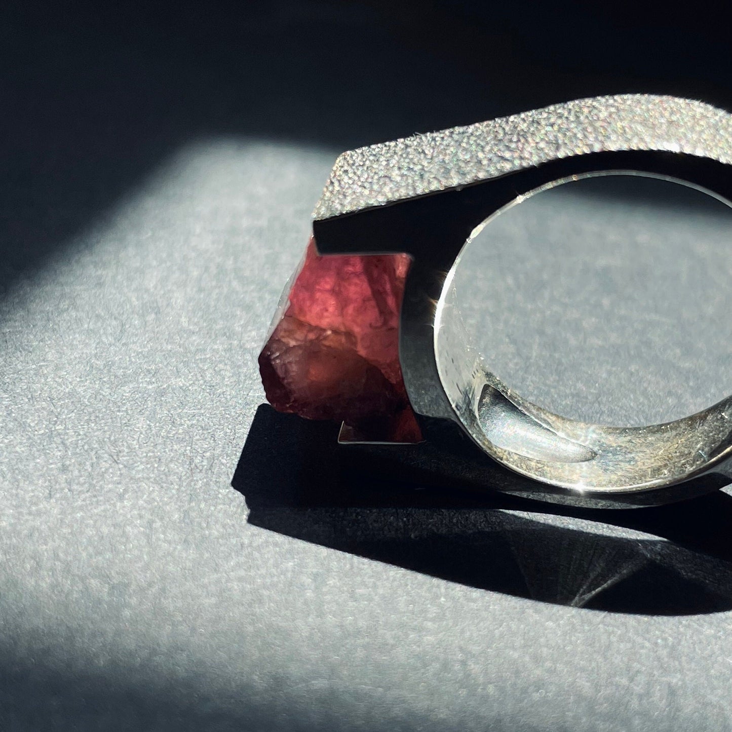 Pink Tourmaline Silver Ring with 18K details