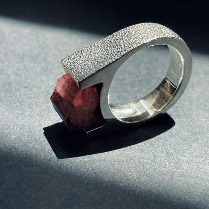 Pink Tourmaline Silver Ring with 18K details